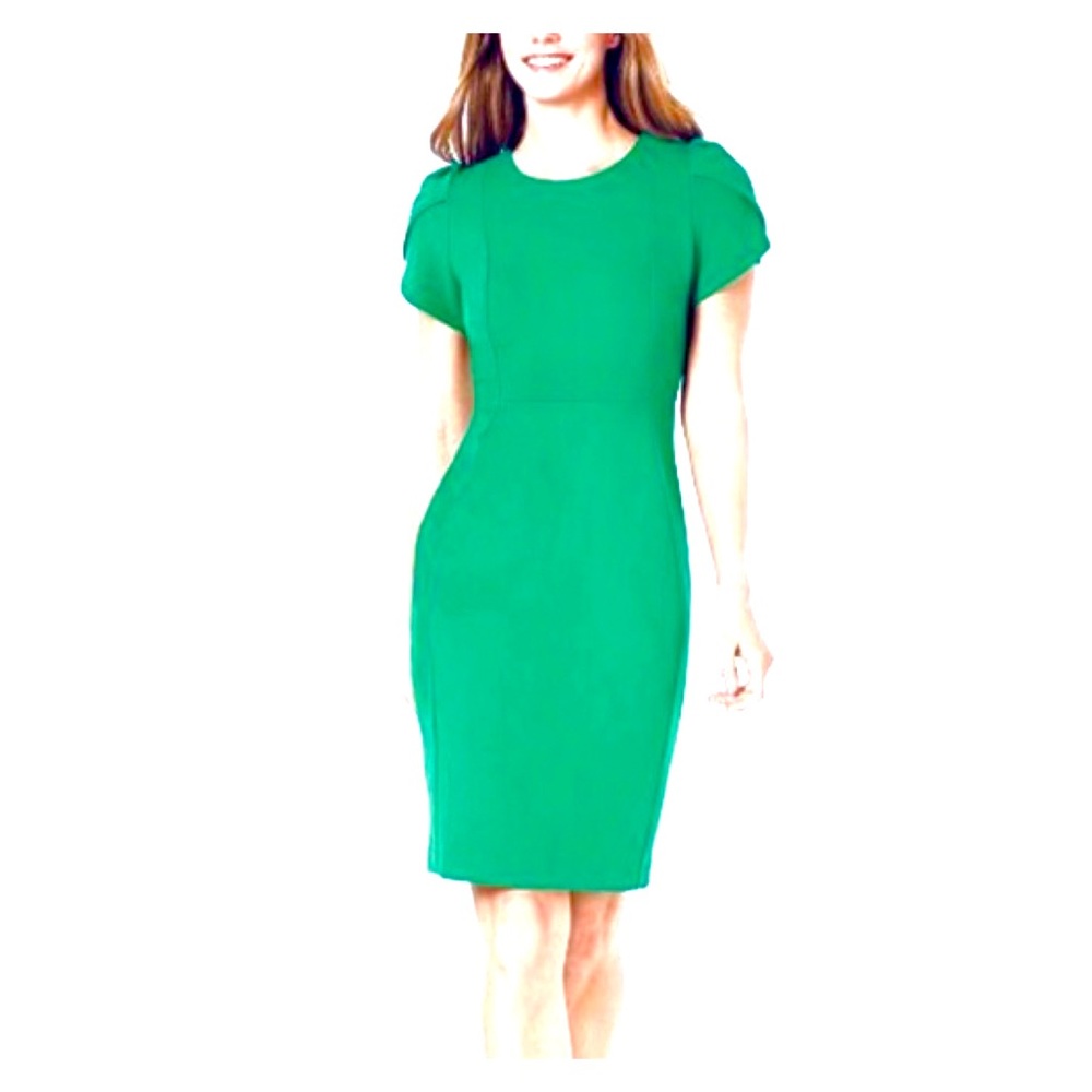 Calvin Klein Tulip Sleeve Kelly Green Sheath Dress